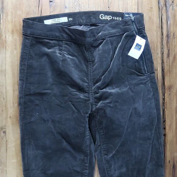 GAP 1969 BROWN VELVET SIDE ZIP LEGGING MID RISE STRETCH SIZE 25 REGULAR NWT - Picture 7 of 11